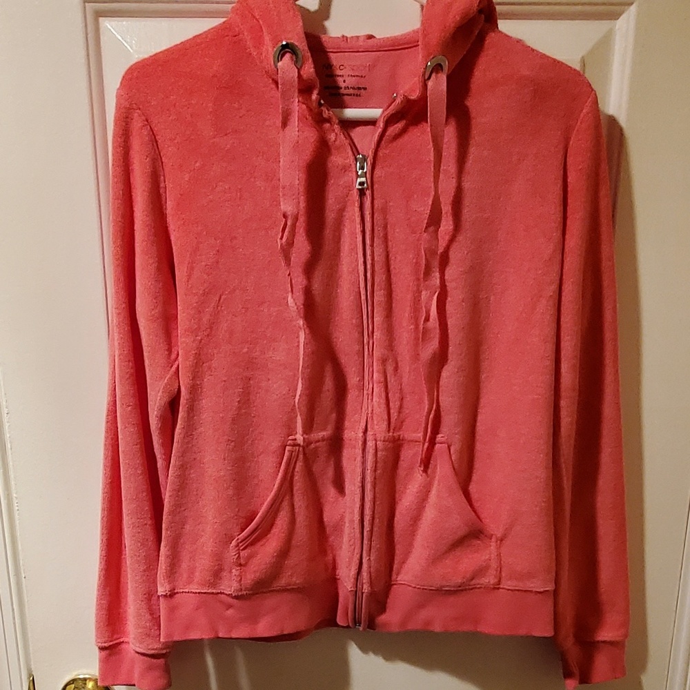 Pink Terry Zip Front Hoodie and Capri Pants Set - S